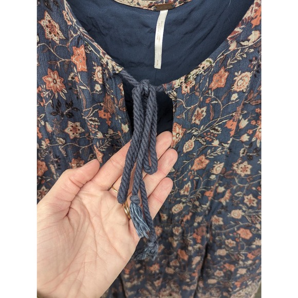 Free People Lucky Loosey Dress Indigo Blue, Paisley Boho Dress - Picture 9 of 12